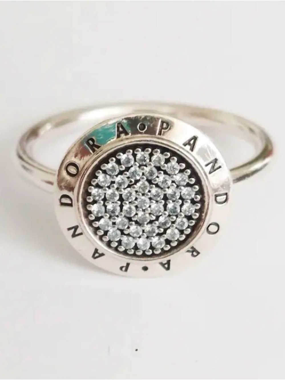 Authentic PANDORA SIGNATURE Pave/Silver LOGO Ring - Picture 2 of 6